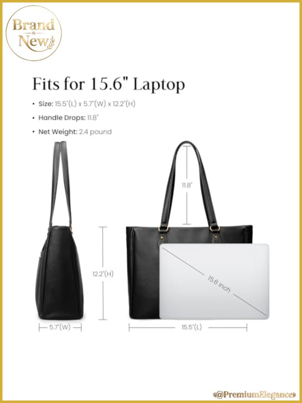 Genuine Leather Work Tote Bag for Women Padded 15.6" Laptop Compartment Large - Picture 4 of 6
